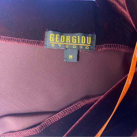 Georgiou Studio Burgundy Velvet Cocktail Dress V neck Side Slit Medium - Picture 2 of 16